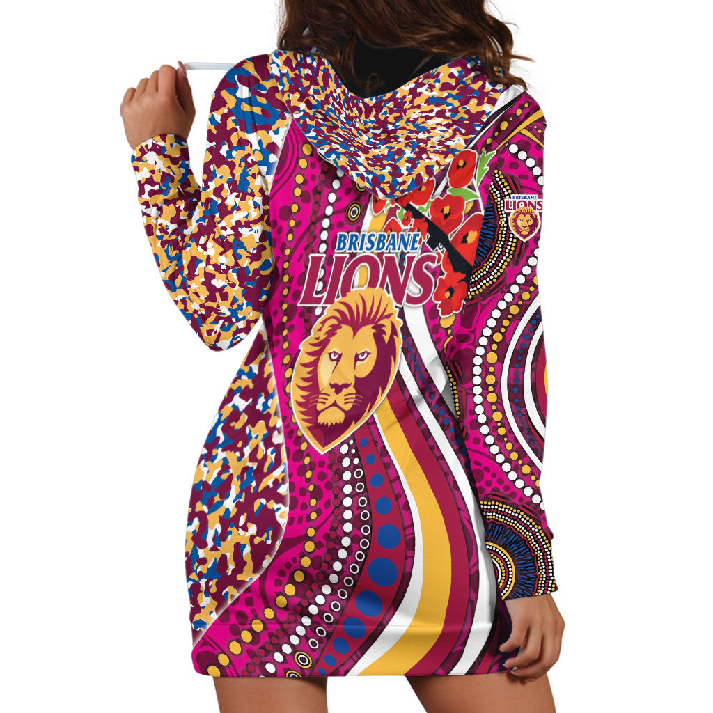 Brisbane Lions ANZAC Day Hoodie Dress Indigenous Poppy Remembrance Lion Warrior