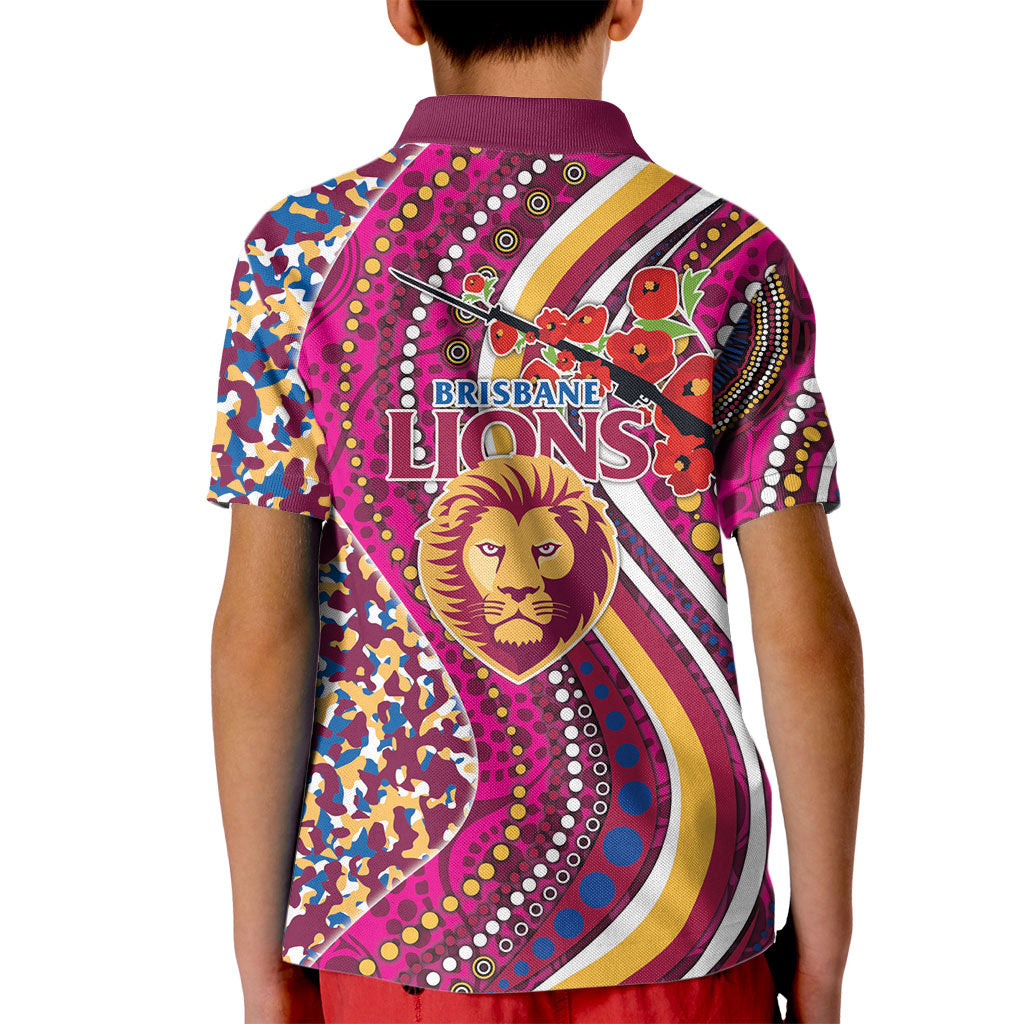 Brisbane Lions ANZAC Day Kid Polo Shirt Indigenous Poppy Remembrance Lion Warrior