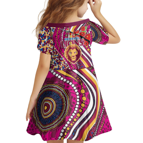 Brisbane Lions ANZAC Day Kid Short Sleeve Dress Indigenous Poppy Remembrance Lion Warrior
