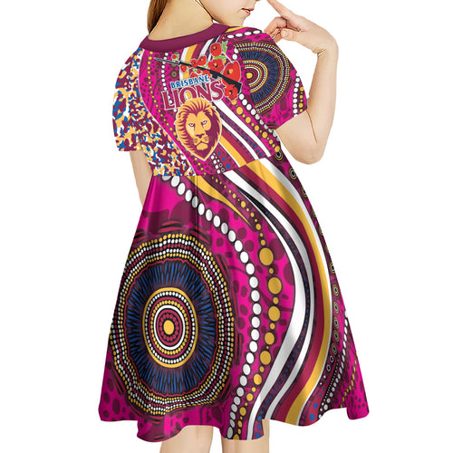 Brisbane Lions ANZAC Day Kid Short Sleeve Dress Indigenous Poppy Remembrance Lion Warrior