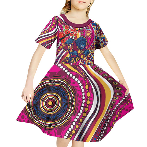 Brisbane Lions ANZAC Day Kid Short Sleeve Dress Indigenous Poppy Remembrance Lion Warrior