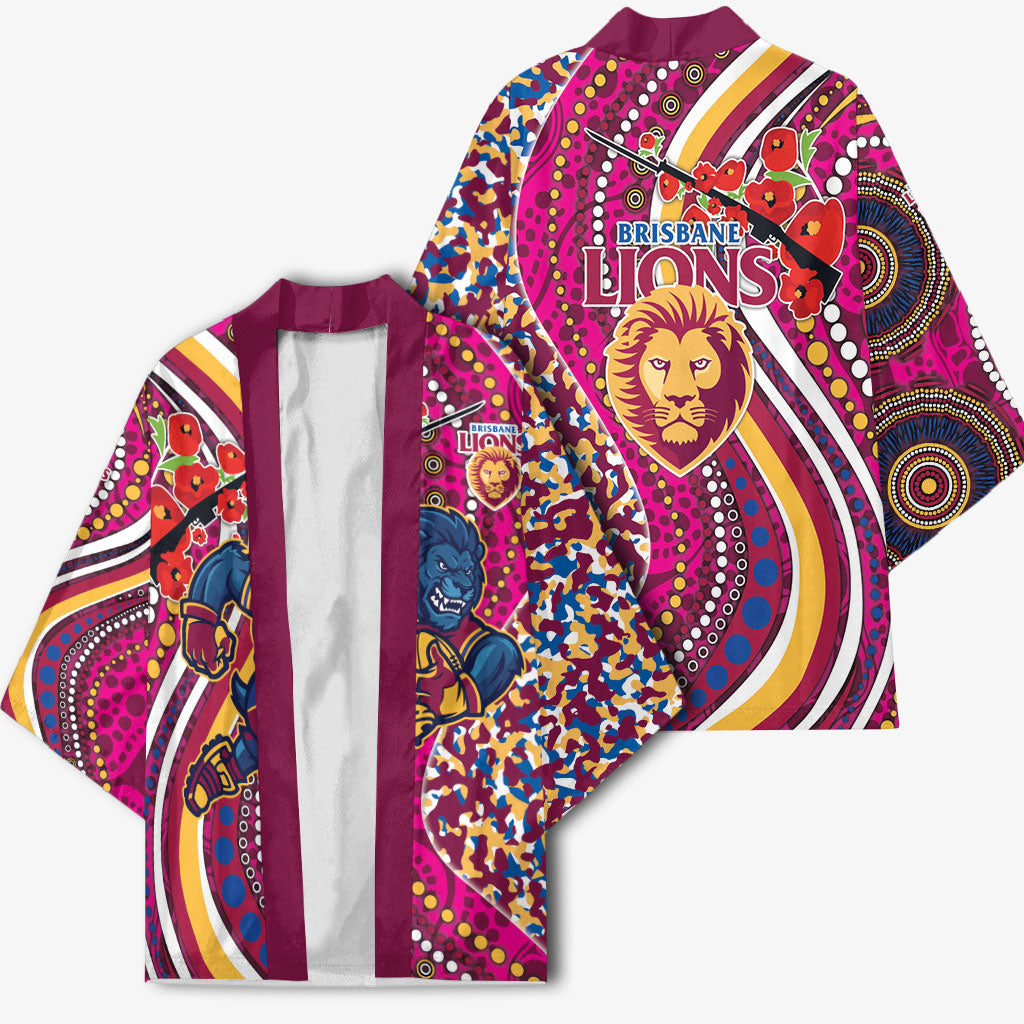 Brisbane Lions ANZAC Day Kimono Indigenous Poppy Remembrance Lion Warrior