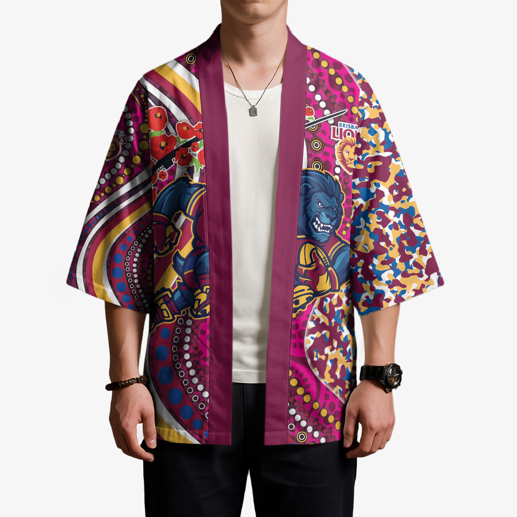 Brisbane Lions ANZAC Day Kimono Indigenous Poppy Remembrance Lion Warrior