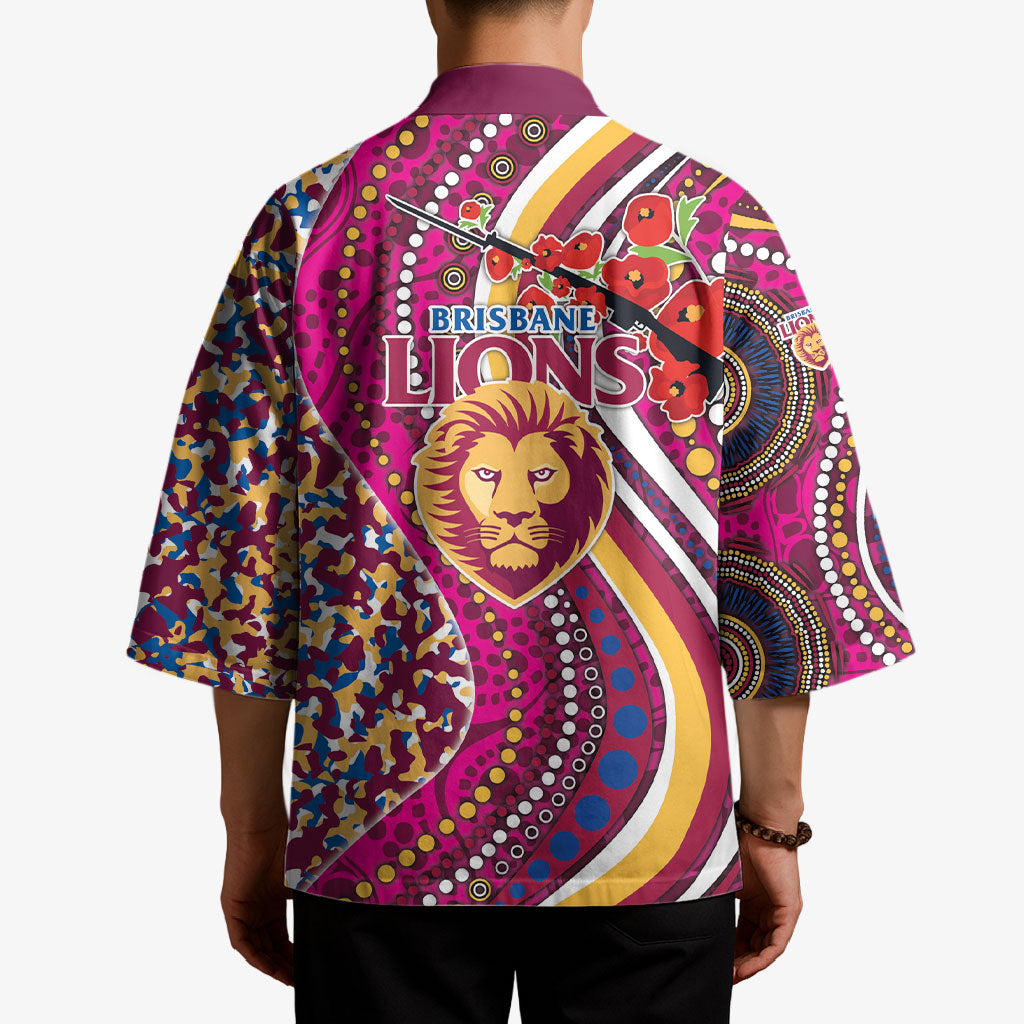 Brisbane Lions ANZAC Day Kimono Indigenous Poppy Remembrance Lion Warrior