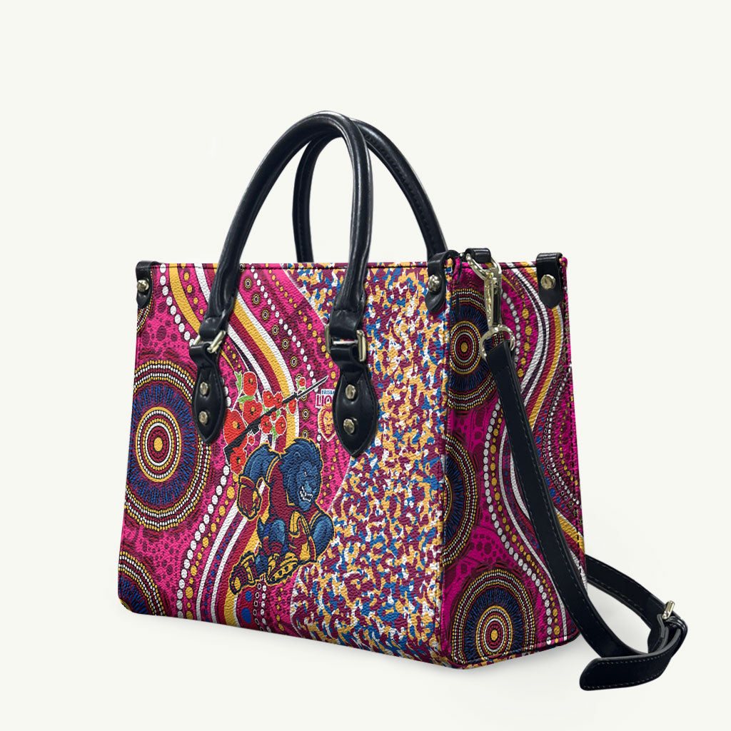 Brisbane Lions ANZAC Day Leather Bag Indigenous Poppy Remembrance Lion Warrior
