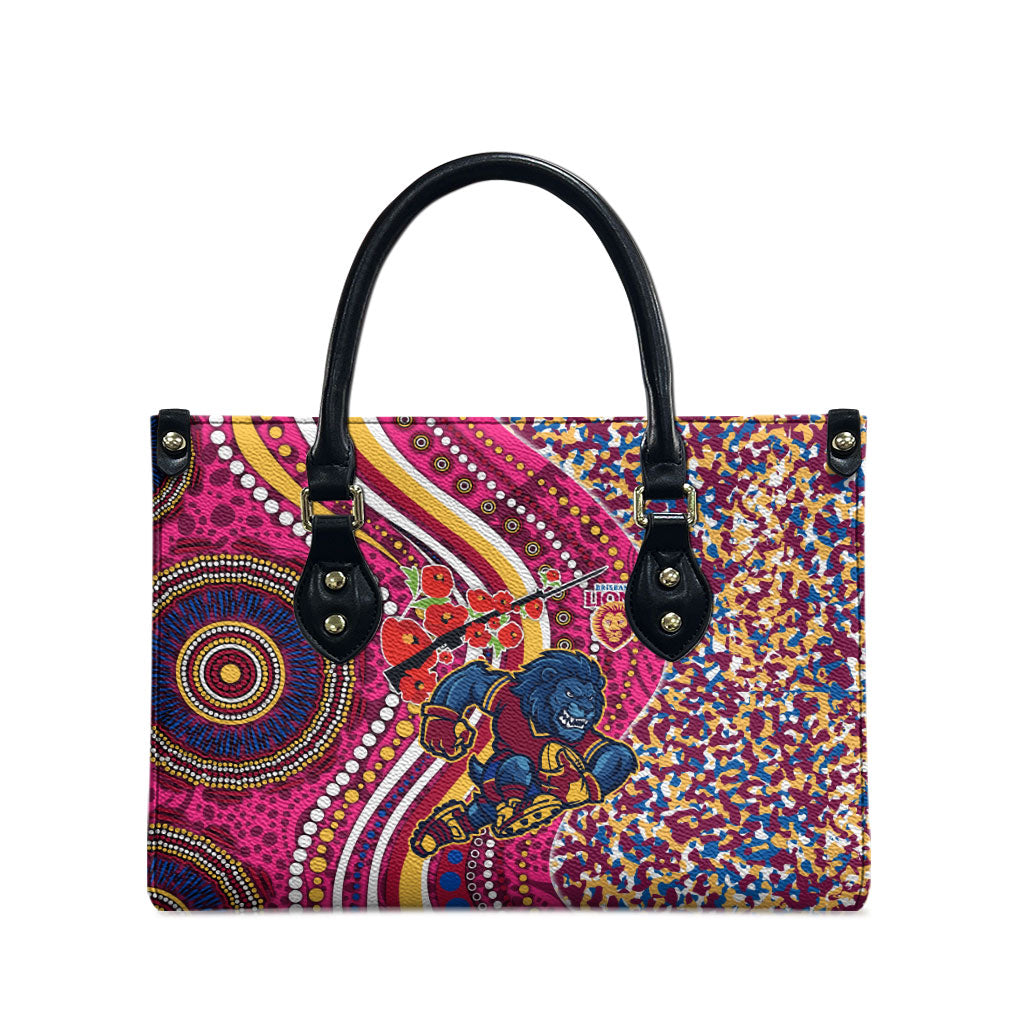 Brisbane Lions ANZAC Day Leather Bag Indigenous Poppy Remembrance Lion Warrior