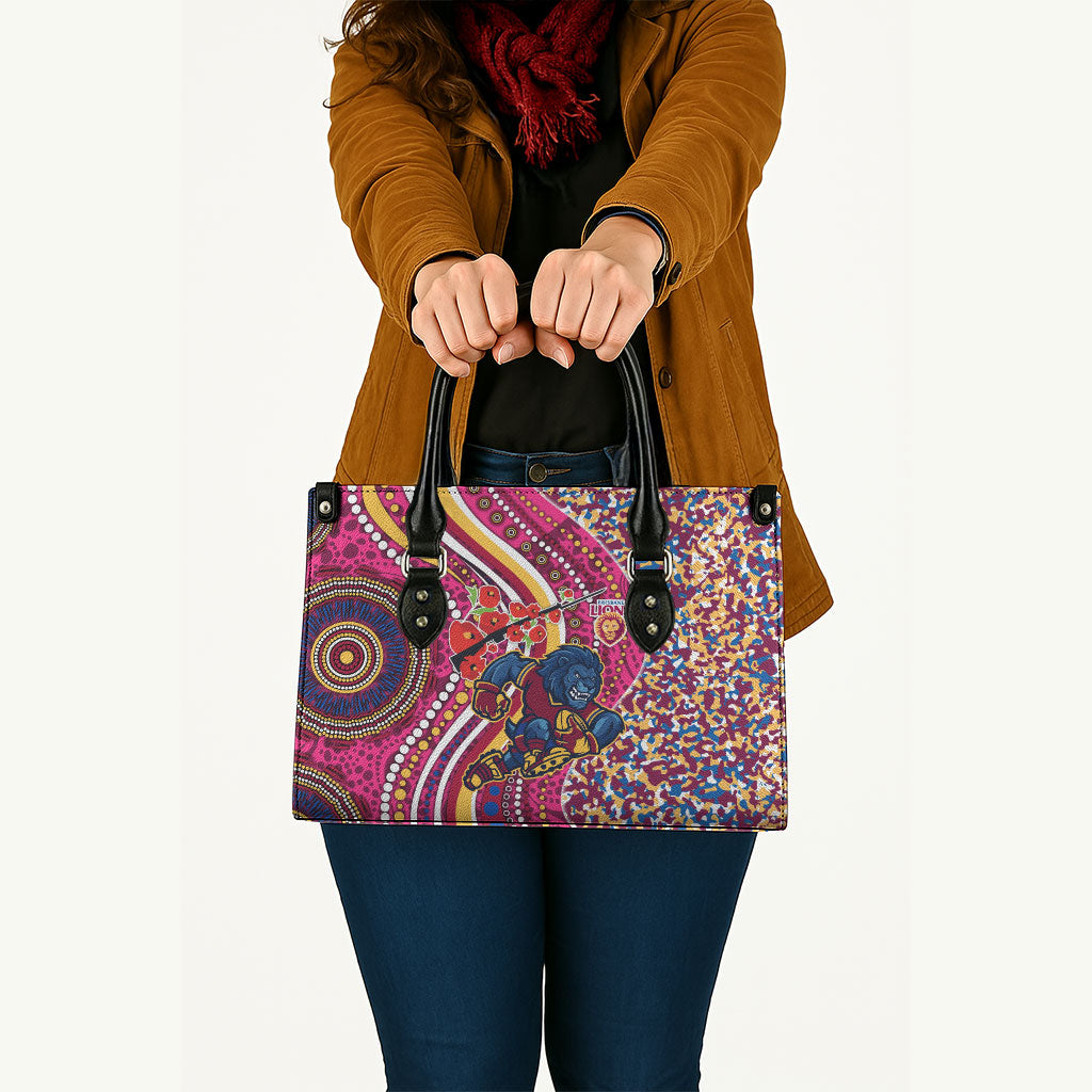Brisbane Lions ANZAC Day Leather Bag Indigenous Poppy Remembrance Lion Warrior