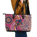 Brisbane Lions ANZAC Day Leather Tote Bag Indigenous Poppy Remembrance Lion Warrior