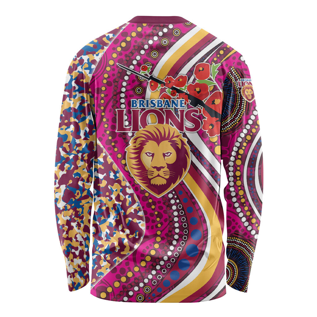 Brisbane Lions ANZAC Day Long Sleeve Shirt Indigenous Poppy Remembrance Lion Warrior