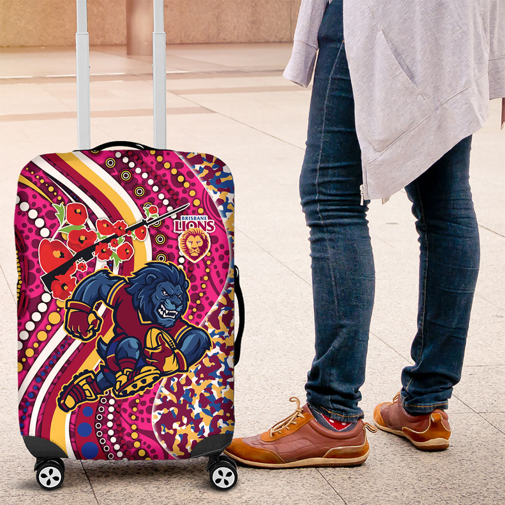 Brisbane Lions ANZAC Day Luggage Cover Indigenous Poppy Remembrance Lion Warrior