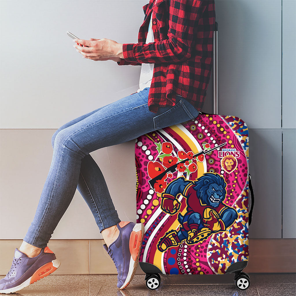 Brisbane Lions ANZAC Day Luggage Cover Indigenous Poppy Remembrance Lion Warrior