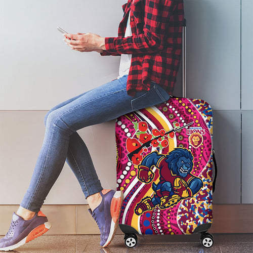 Brisbane Lions ANZAC Day Luggage Cover Indigenous Poppy Remembrance Lion Warrior