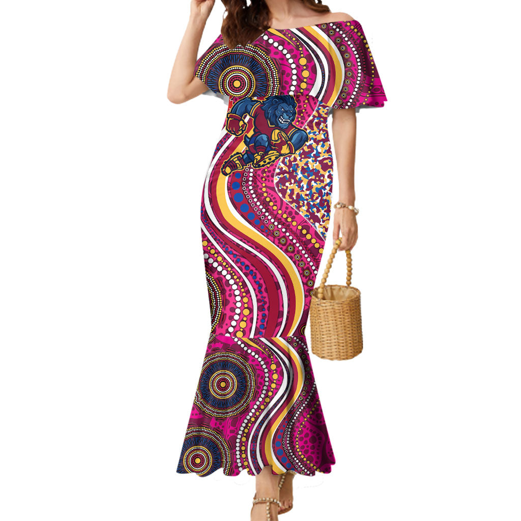 Brisbane Lions ANZAC Day Mermaid Dress Indigenous Poppy Remembrance Lion Warrior