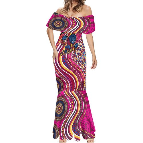 Brisbane Lions ANZAC Day Mermaid Dress Indigenous Poppy Remembrance Lion Warrior