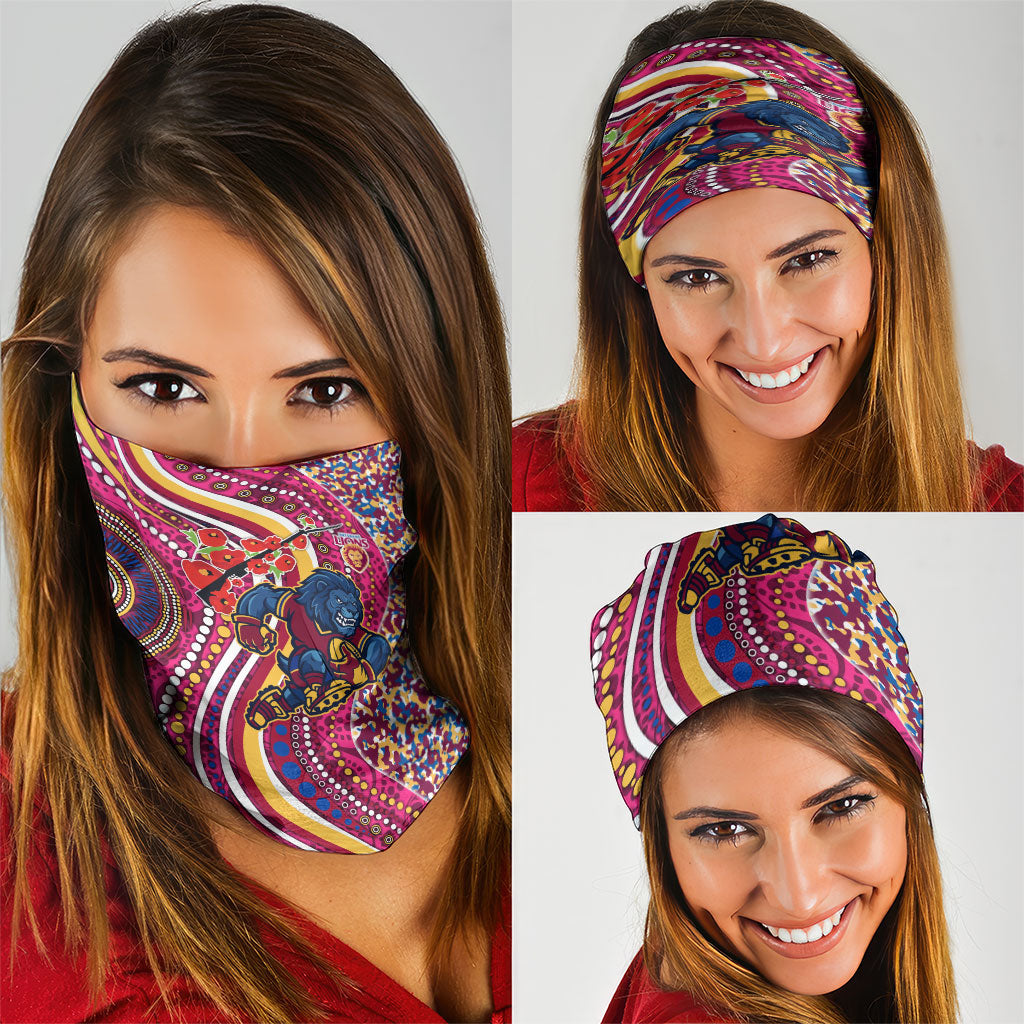 Brisbane Lions ANZAC Day Neck Gaiter Indigenous Poppy Remembrance Lion Warrior