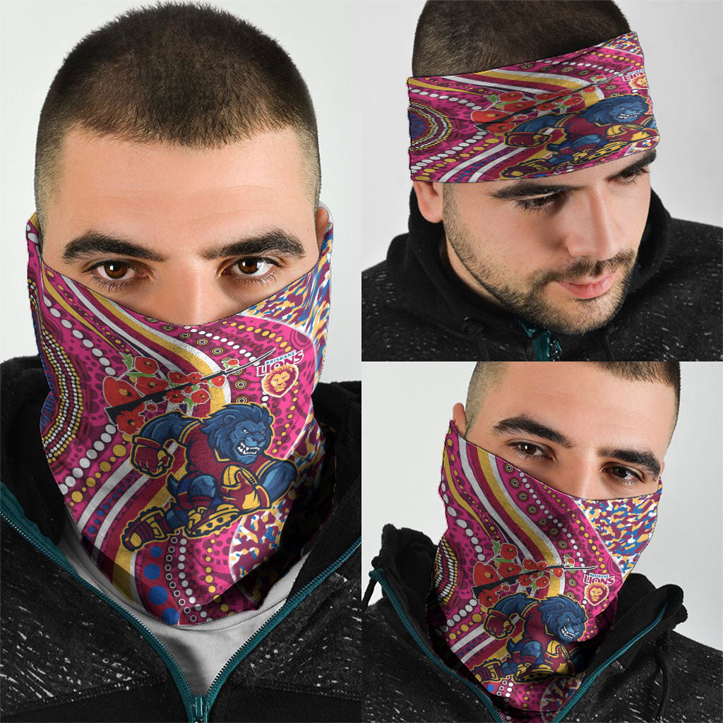 Brisbane Lions ANZAC Day Neck Gaiter Indigenous Poppy Remembrance Lion Warrior