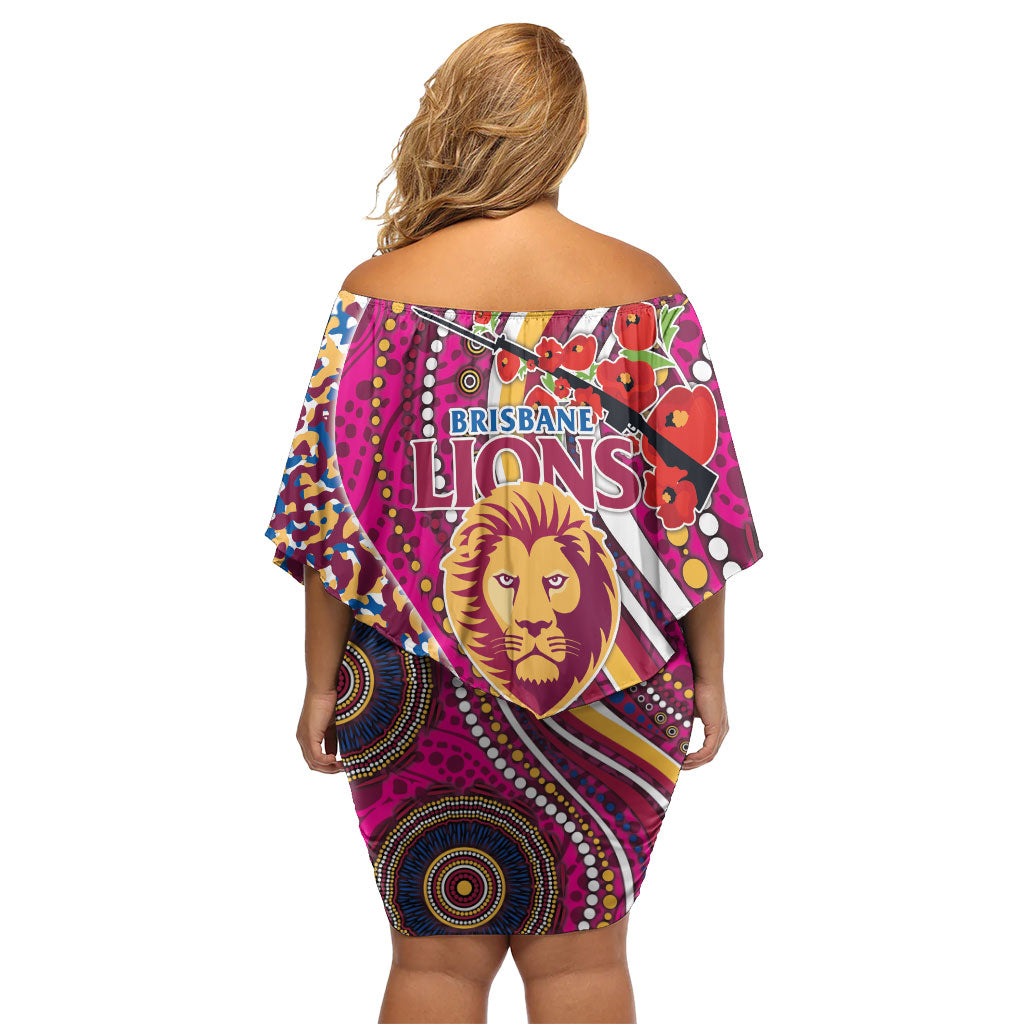 Brisbane Lions ANZAC Day Off Shoulder Short Dress Indigenous Poppy Remembrance Lion Warrior