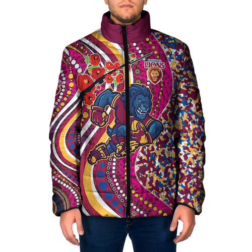 Brisbane Lions ANZAC Day Padded Jacket Indigenous Poppy Remembrance Lion Warrior