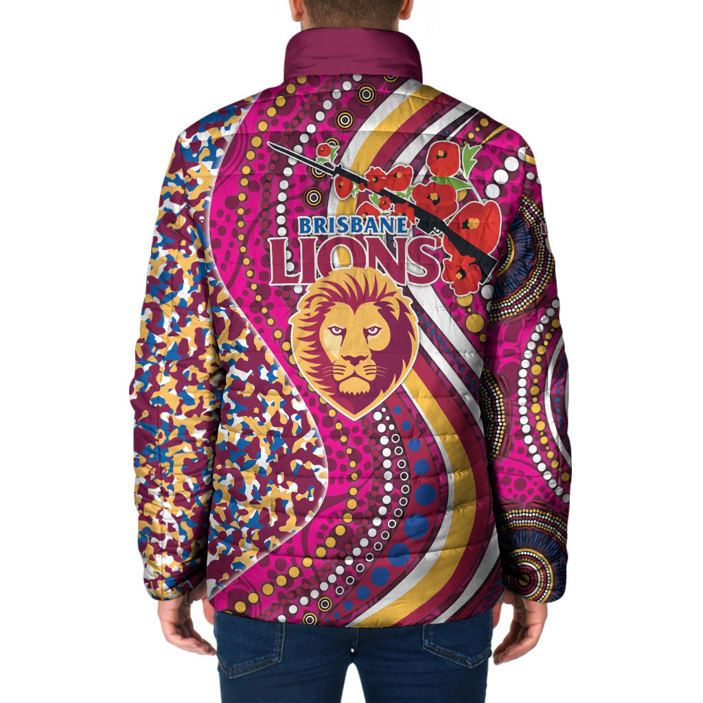 Brisbane Lions ANZAC Day Padded Jacket Indigenous Poppy Remembrance Lion Warrior