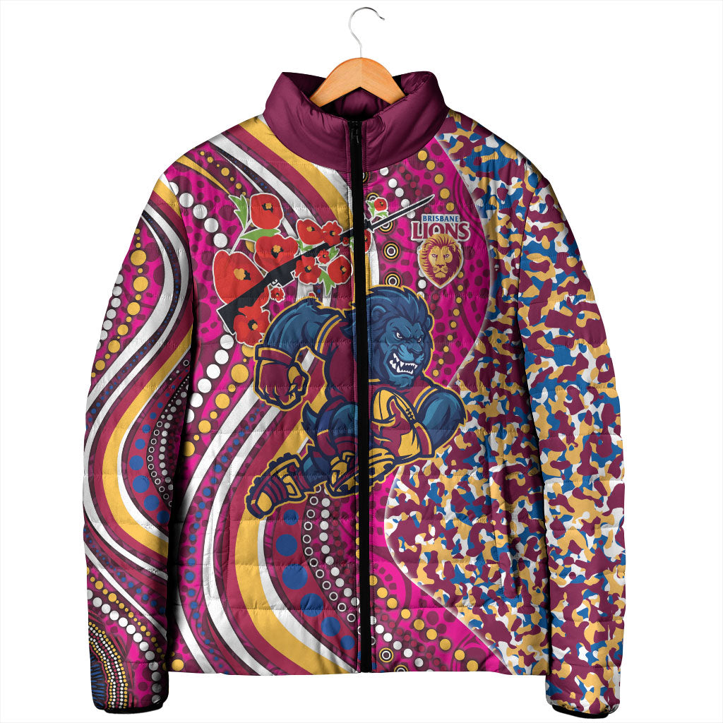 Brisbane Lions ANZAC Day Padded Jacket Indigenous Poppy Remembrance Lion Warrior