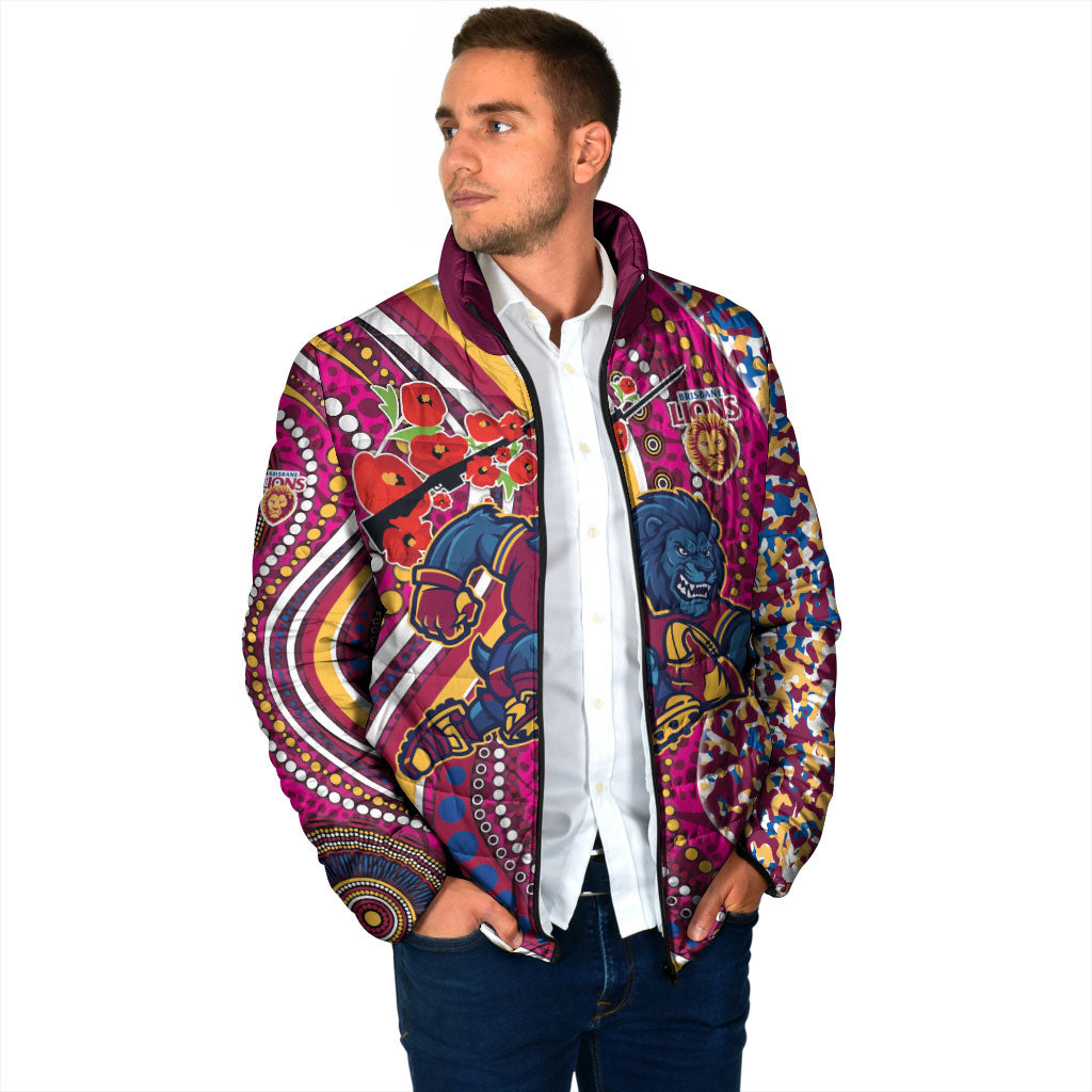 Brisbane Lions ANZAC Day Padded Jacket Indigenous Poppy Remembrance Lion Warrior