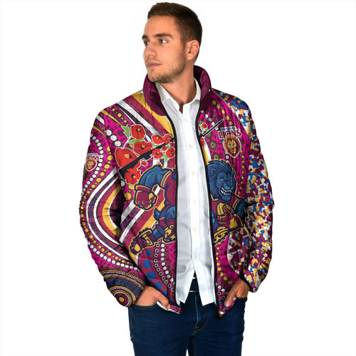 Brisbane Lions ANZAC Day Padded Jacket Indigenous Poppy Remembrance Lion Warrior