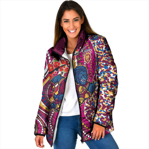Brisbane Lions ANZAC Day Padded Jacket Indigenous Poppy Remembrance Lion Warrior