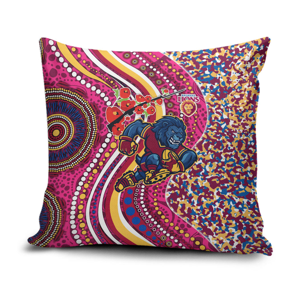Brisbane Lions ANZAC Day Pillow Cover Indigenous Poppy Remembrance Lion Warrior