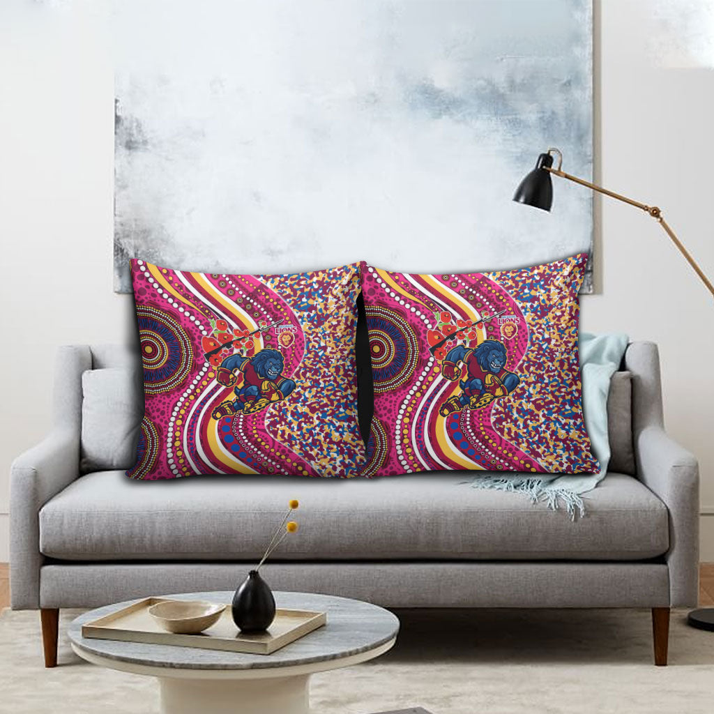 Brisbane Lions ANZAC Day Pillow Cover Indigenous Poppy Remembrance Lion Warrior