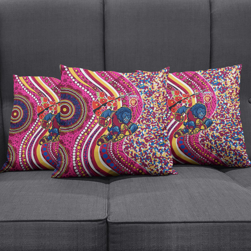 Brisbane Lions ANZAC Day Pillow Cover Indigenous Poppy Remembrance Lion Warrior