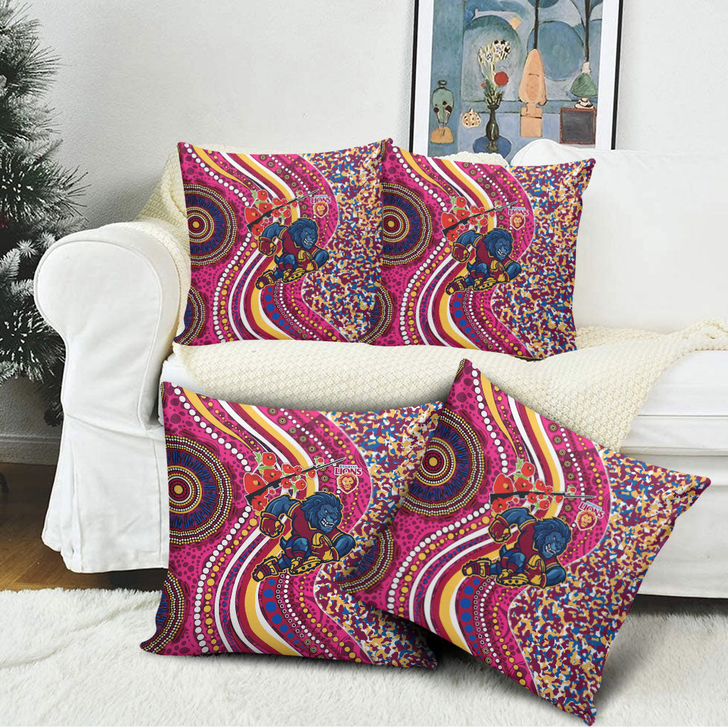 Brisbane Lions ANZAC Day Pillow Cover Indigenous Poppy Remembrance Lion Warrior