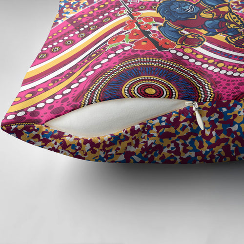 Brisbane Lions ANZAC Day Pillow Cover Indigenous Poppy Remembrance Lion Warrior