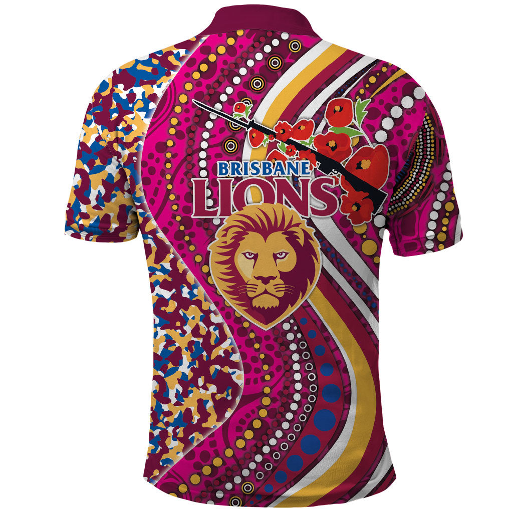 Brisbane Lions ANZAC Day Polo Shirt Indigenous Poppy Remembrance Lion Warrior