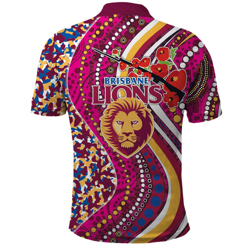 Brisbane Lions ANZAC Day Polo Shirt Indigenous Poppy Remembrance Lion Warrior