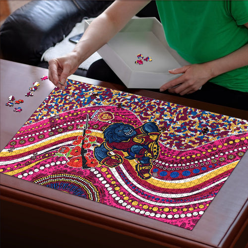 Brisbane Lions ANZAC Day Puzzle Indigenous Poppy Remembrance Lion Warrior