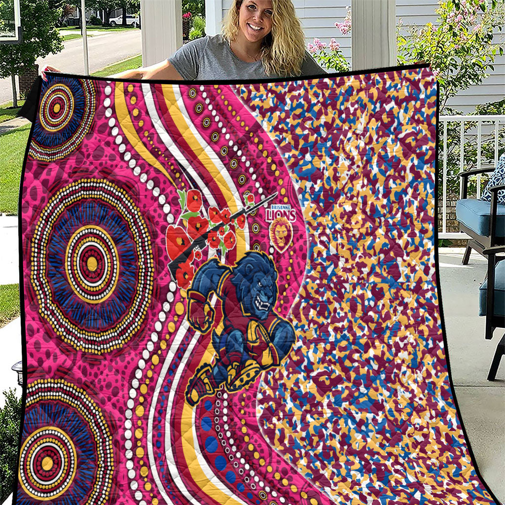 Brisbane Lions ANZAC Day Quilt Indigenous Poppy Remembrance Lion Warrior