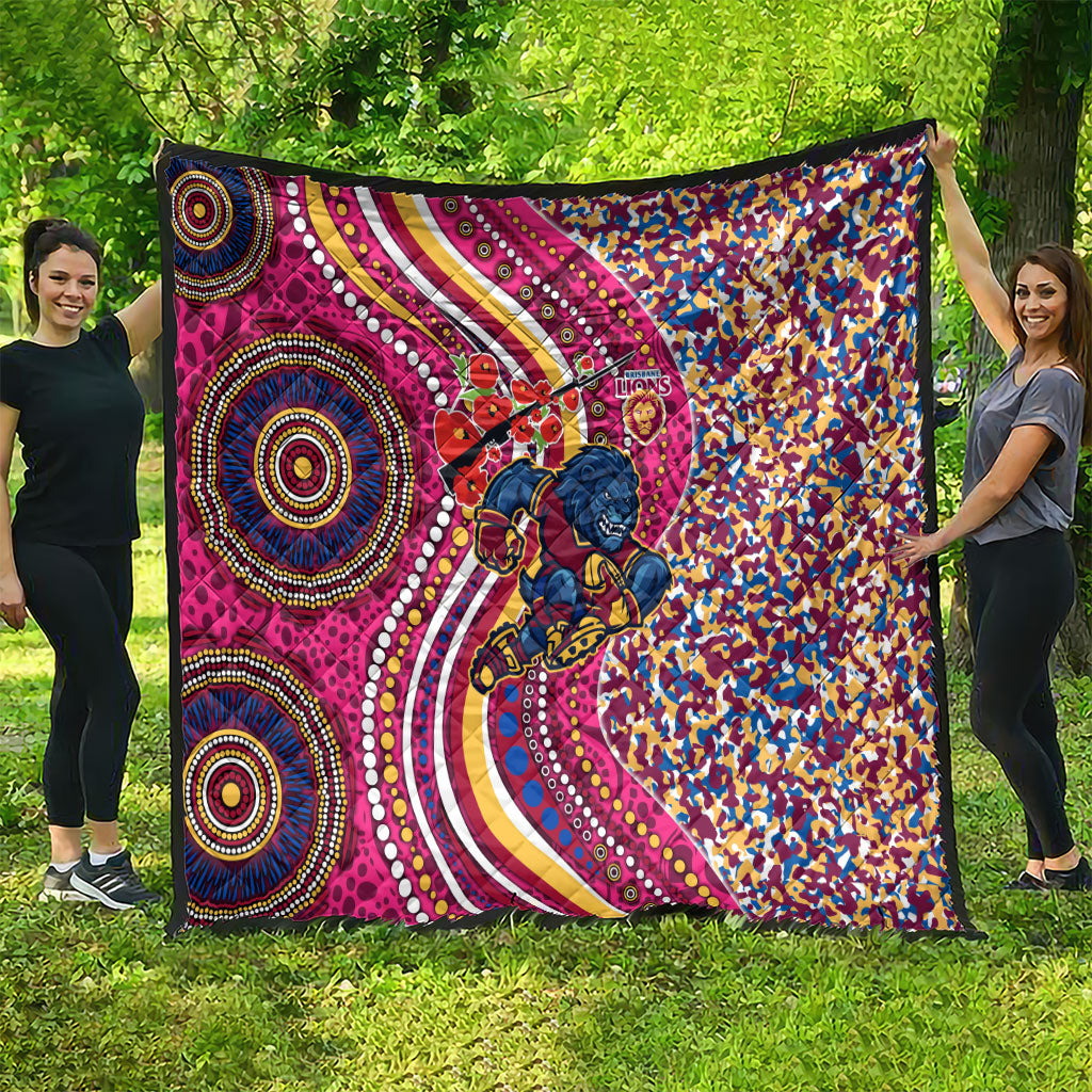 Brisbane Lions ANZAC Day Quilt Indigenous Poppy Remembrance Lion Warrior