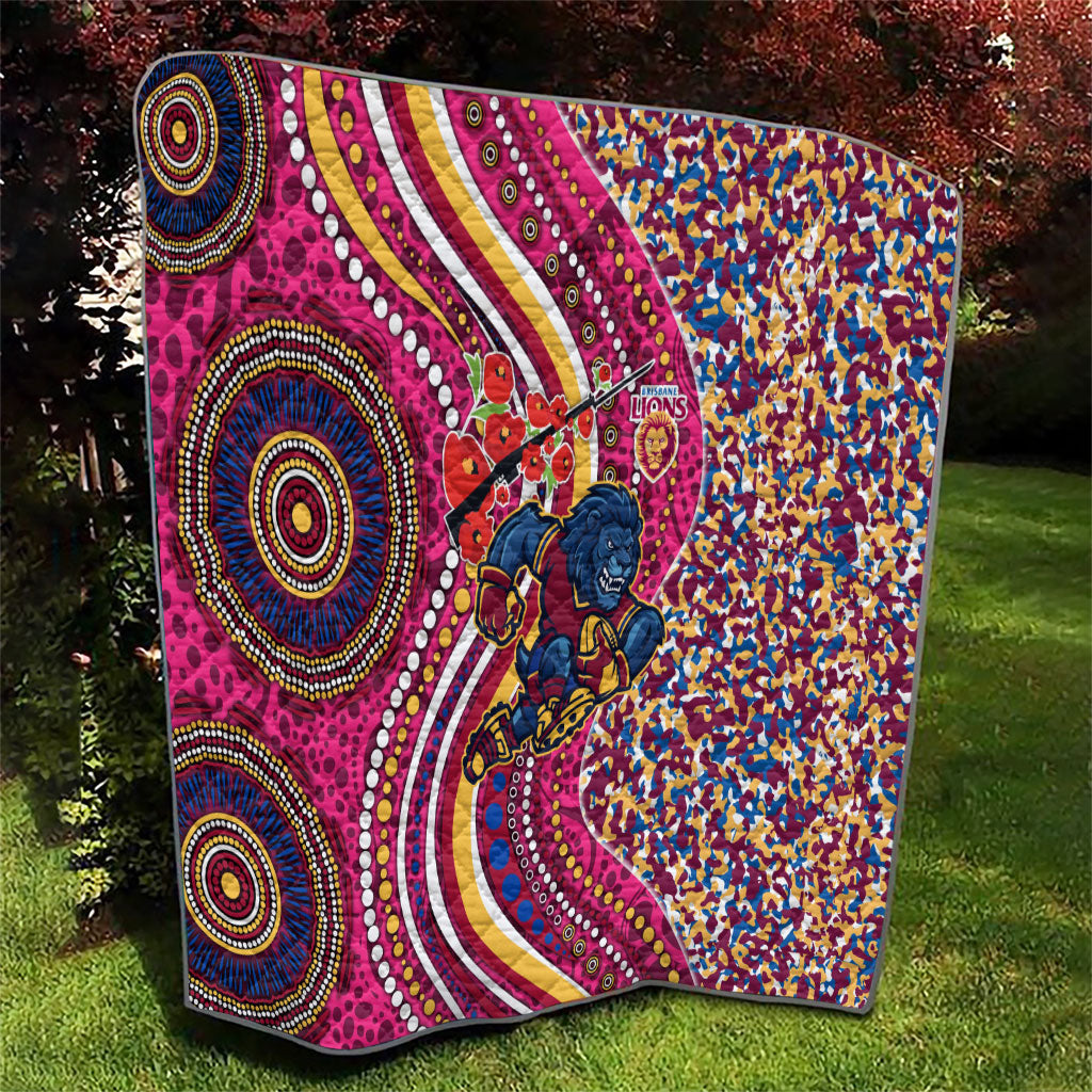 Brisbane Lions ANZAC Day Quilt Indigenous Poppy Remembrance Lion Warrior