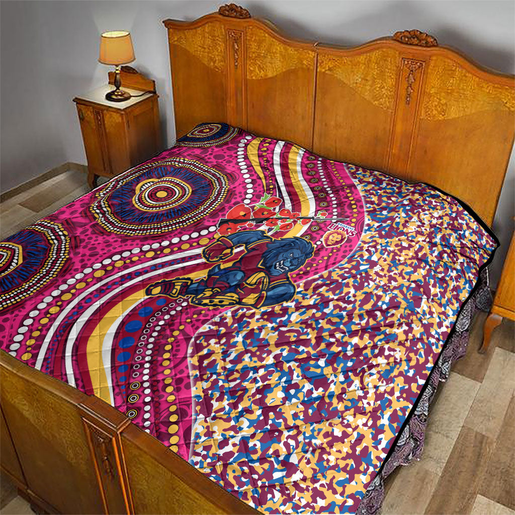 Brisbane Lions ANZAC Day Quilt Indigenous Poppy Remembrance Lion Warrior