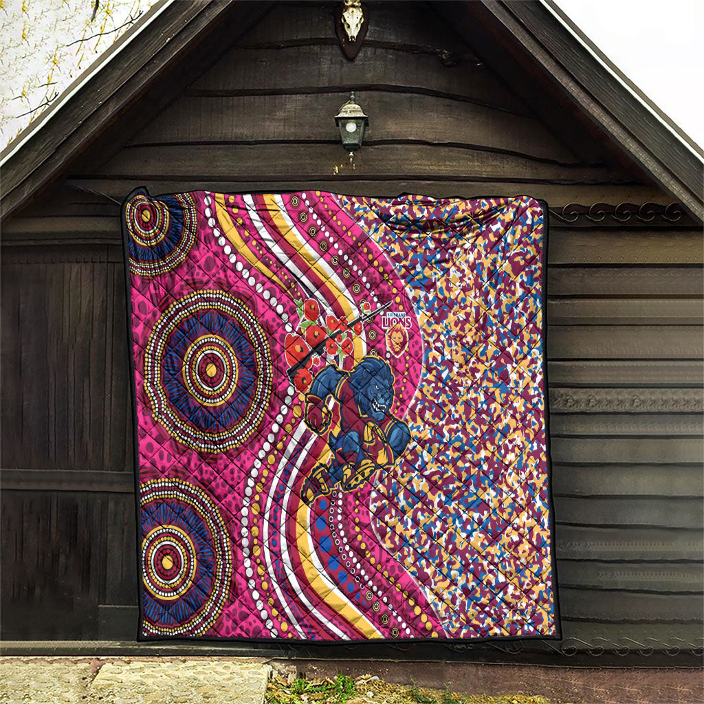 Brisbane Lions ANZAC Day Quilt Indigenous Poppy Remembrance Lion Warrior