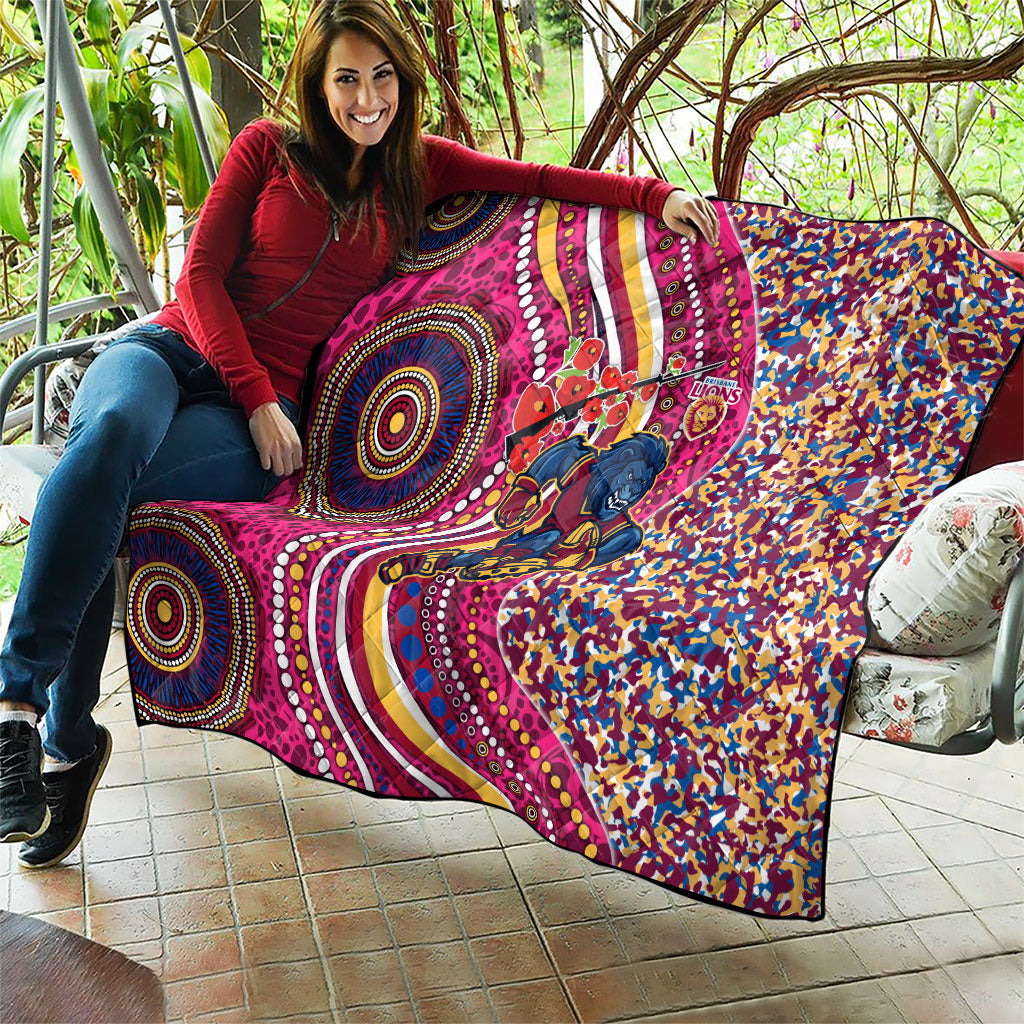 Brisbane Lions ANZAC Day Quilt Indigenous Poppy Remembrance Lion Warrior