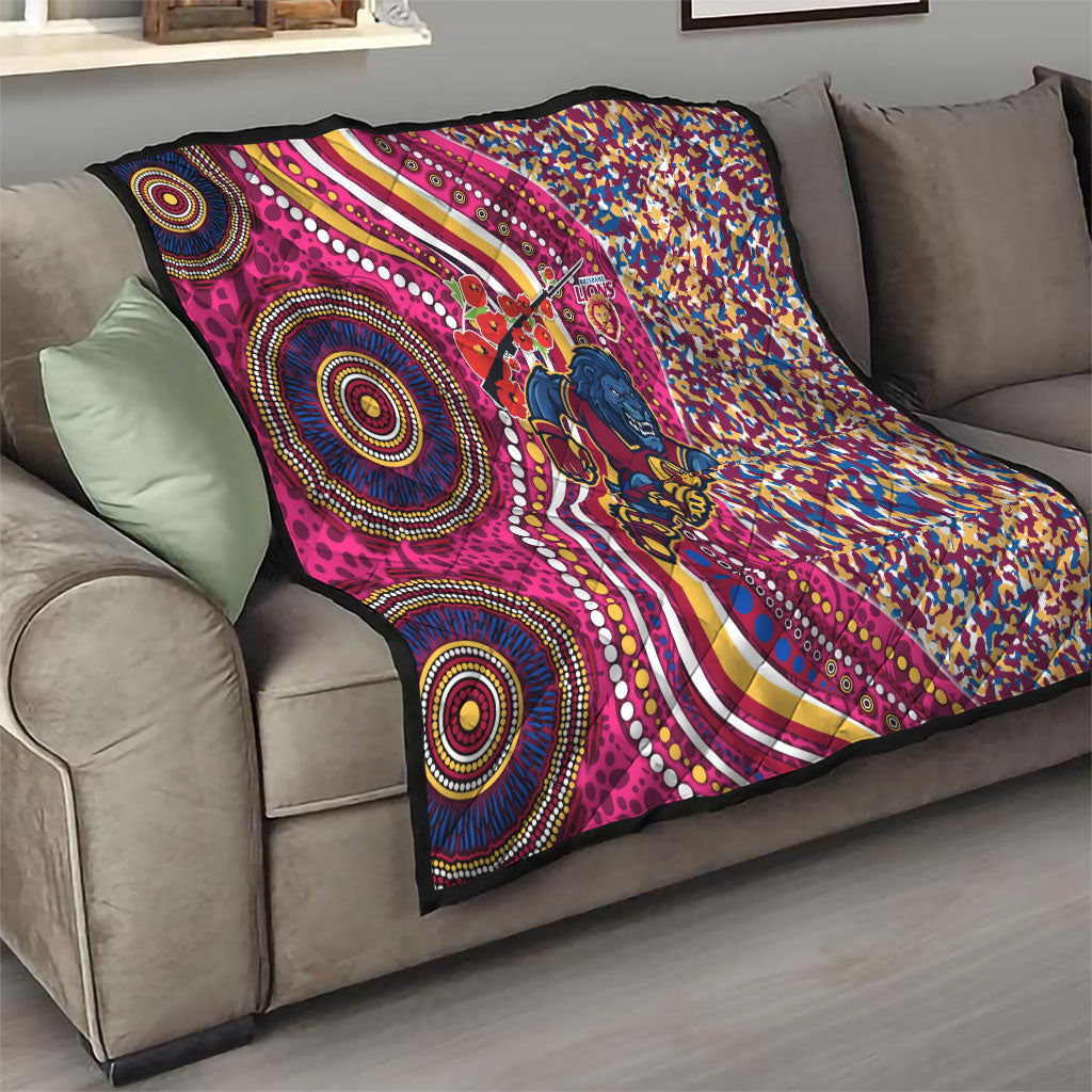 Brisbane Lions ANZAC Day Quilt Indigenous Poppy Remembrance Lion Warrior