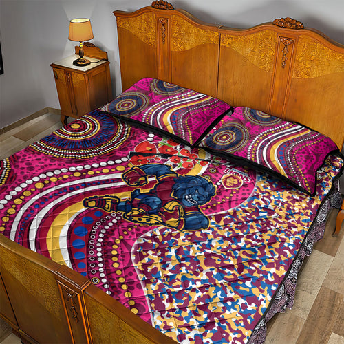 Brisbane Lions ANZAC Day Quilt Bed Set Indigenous Poppy Remembrance Lion Warrior