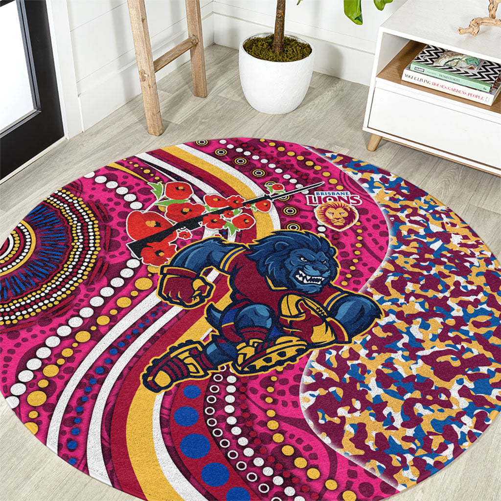Brisbane Lions ANZAC Day Round Carpet Indigenous Poppy Remembrance Lion Warrior
