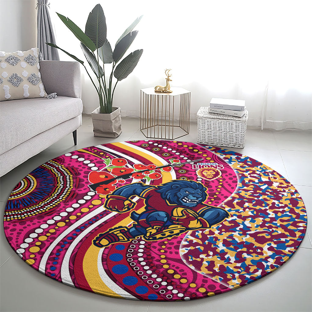 Brisbane Lions ANZAC Day Round Carpet Indigenous Poppy Remembrance Lion Warrior