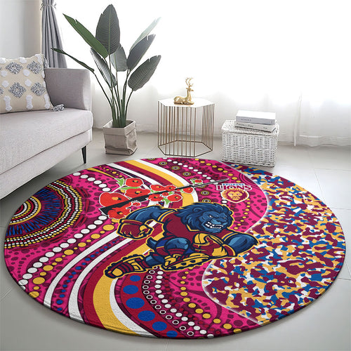Brisbane Lions ANZAC Day Round Carpet Indigenous Poppy Remembrance Lion Warrior