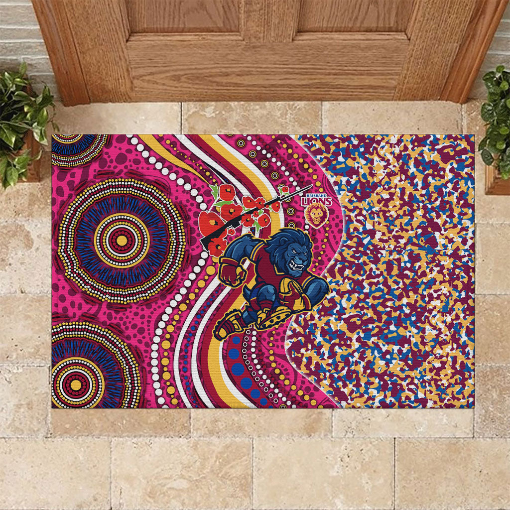 Brisbane Lions ANZAC Day Rubber Doormat Indigenous Poppy Remembrance Lion Warrior
