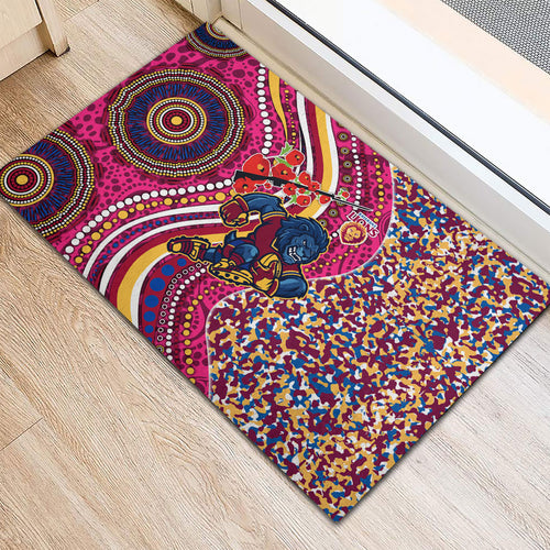 Brisbane Lions ANZAC Day Rubber Doormat Indigenous Poppy Remembrance Lion Warrior
