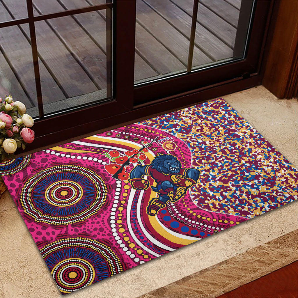 Brisbane Lions ANZAC Day Rubber Doormat Indigenous Poppy Remembrance Lion Warrior