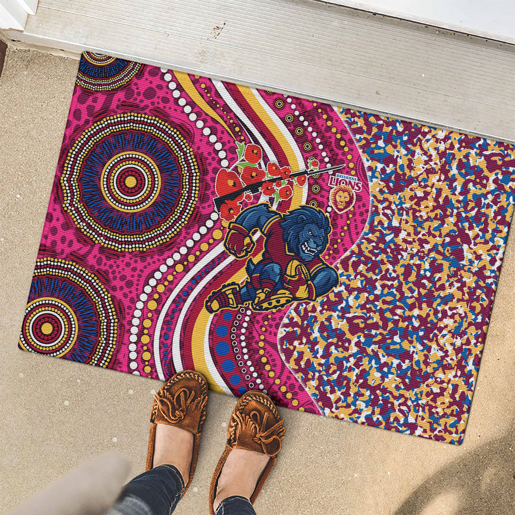 Brisbane Lions ANZAC Day Rubber Doormat Indigenous Poppy Remembrance Lion Warrior